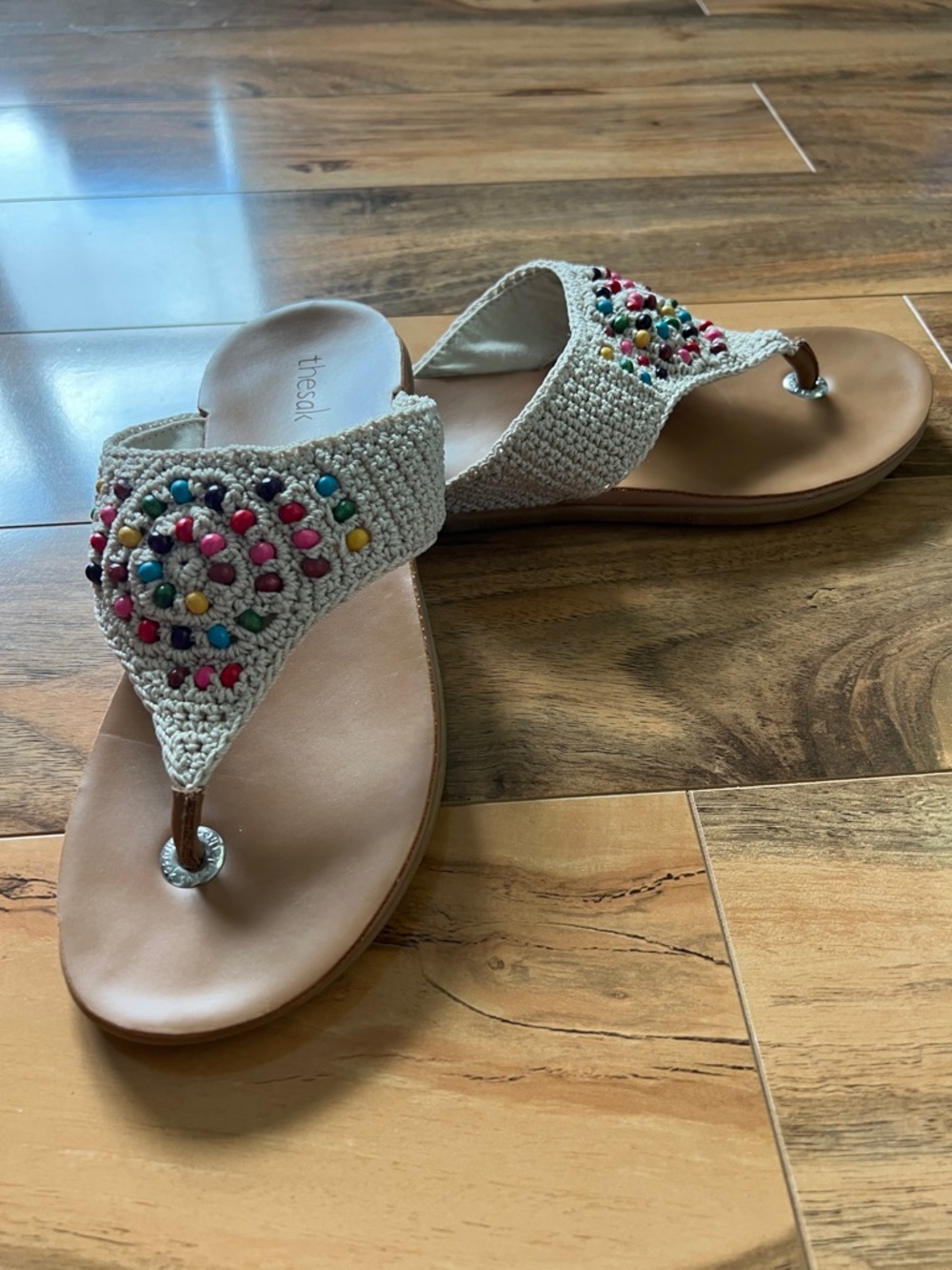 The Sak Sandals Boho Woven Beaded Cream Thong Comfort Casual Womens 8